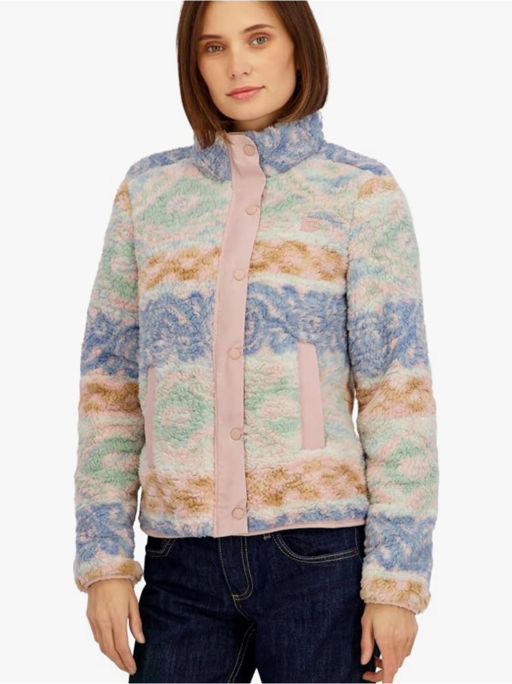 Billabong Women's Full Zip Sherpa Aztec Print Jacket